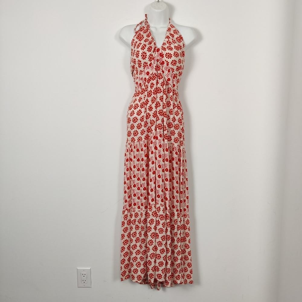 Japra Women's Floral Maxi Dress Size Large Cutout Bohemian Halter Cottagecore